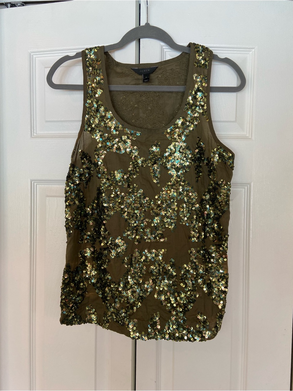 J. Crew Olive Green Sequin Tank Top